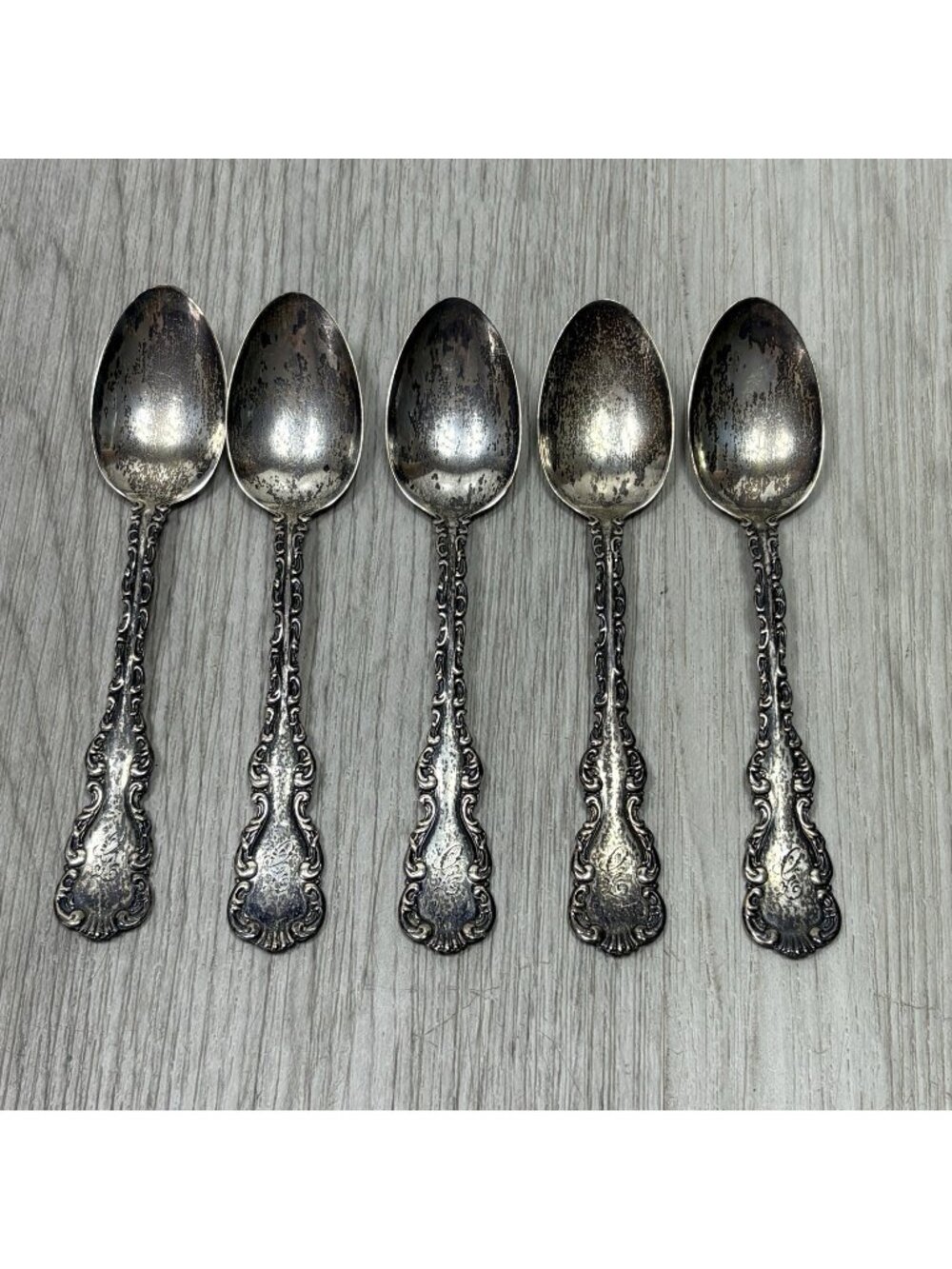 5 - ANTIQUE PAT 1891 STERLING SILVER H. J. HOWE SPOON 5 1/4" Monogrammed